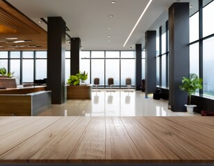 Obraz premium modern office lobby wood table mockup minimalist design