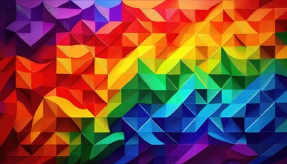 Vibrant Rainbow Geometrics Modern Digital Artwork Celebrating LGBTQ Pride, A Colorful Symphony of Shapes in a Striking Digital Mosaic