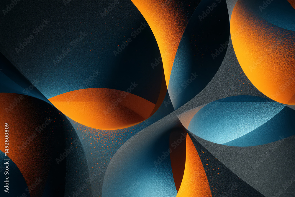 Poster Abstract image of textured blue and orange shapes creating a dynamic, flowing design, showcasing a modern and artistic concept, suitable for various digital applications