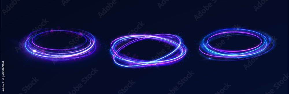 Poster dynamic circle with swirl sparkle and glowing flash trail in electric motion glow effect featuring b