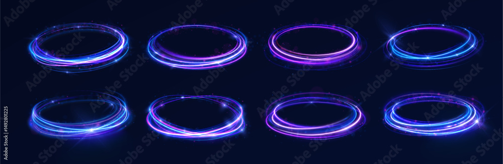 Poster light swirl with electric glow and magic trail in dynamic abstract circle using neon flare and spark