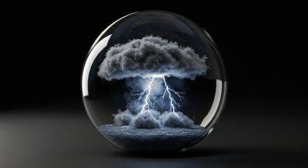 Encapsulated Storm Dramatic Lightning and Dark Clouds in Glass Sphere