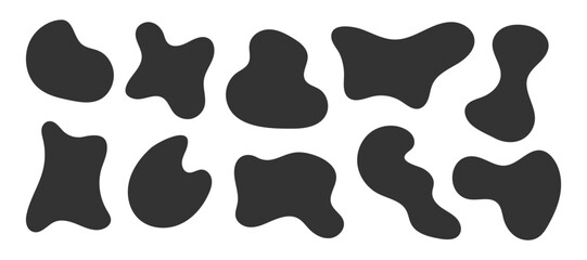 Modern vector collection of black amorphous blob silhouettes. Fluid Organic minimal forms for digital projects, abstract decoration, poster art, print design, UI components, highlighting