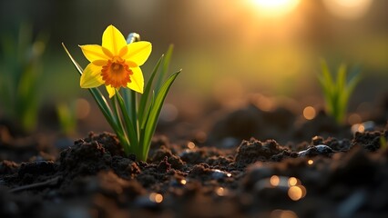 Radiant Daffodil Blossom in Golden Sunlight, A Vibrant Springtime Bloom