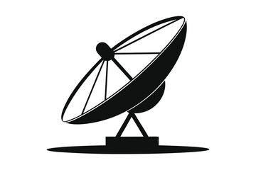 Stylized black silhouette of a satellite dish isolated on white background