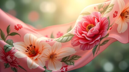 Elegant Floral Fabric with Blossoms and a Soft, Decorative Design in Pastel Hues