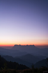 Beautiful landscape of sunrise at Doi Luang Chiang Dao Mountain Peak viewpoint in the National Park has and important ecosystem. It is the second-highest mountain in Chiang Mai, Thailand.