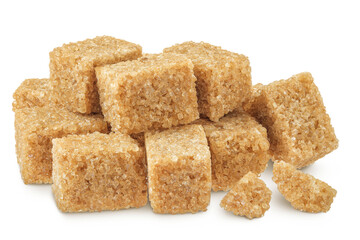 brown sugar cubes isolated on white background