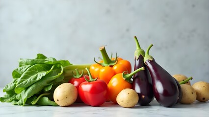 Fresh Harvest of Colorful Vegetables: Tomatoes, Peppers, Eggplant, Potatoes, and Swiss Chard