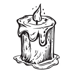 Dripping wax candle silhouette vector illustration, Candle With Dripping Wax And Flame