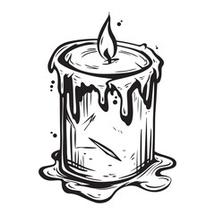 Dripping wax candle silhouette vector illustration, Candle With Dripping Wax And Flame