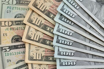 American US dollars money bills close up in big amount