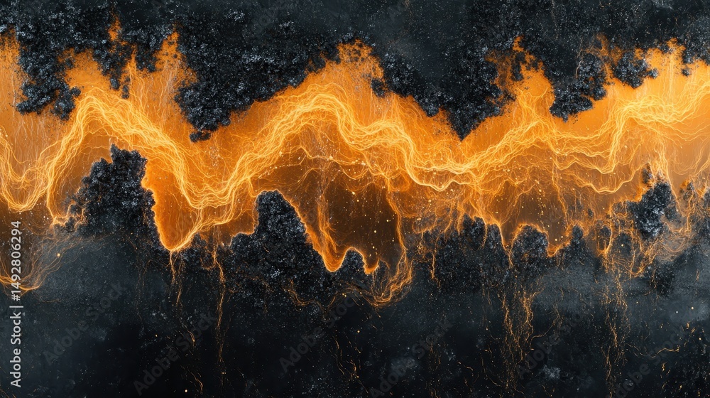 Aufkleber abstract image of golden lightning between two black rock formations. use this background to illustr