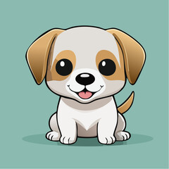 Cute Cartoon Puppy Sitting Outdoors with Happy Expression