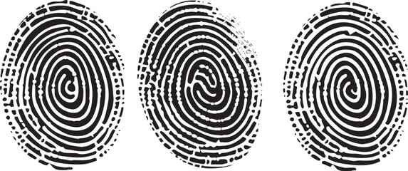 Thumbprint and fingerprint icon set on white vector. Lock logo design with fingerprint elements. Secure digital identity symbols and graphics.