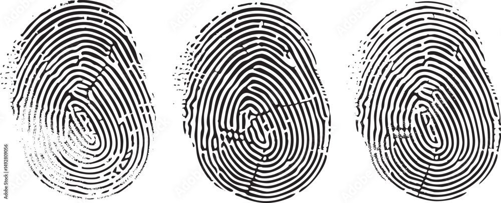 Poster isolated fingerprint vector set for security design. thumbprint and fingerprint lock logo icons. whi