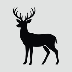 Deer with Antlers in Profile Silhouette Vector Illustration