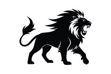 Obraz premium Hungry roar lion silhouette on white background