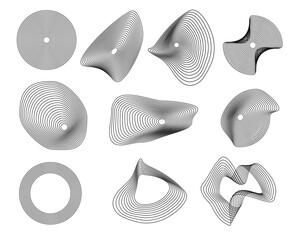 Set of abstract wavy line circle. Radial shapes. Radial sun rays symbol elements.