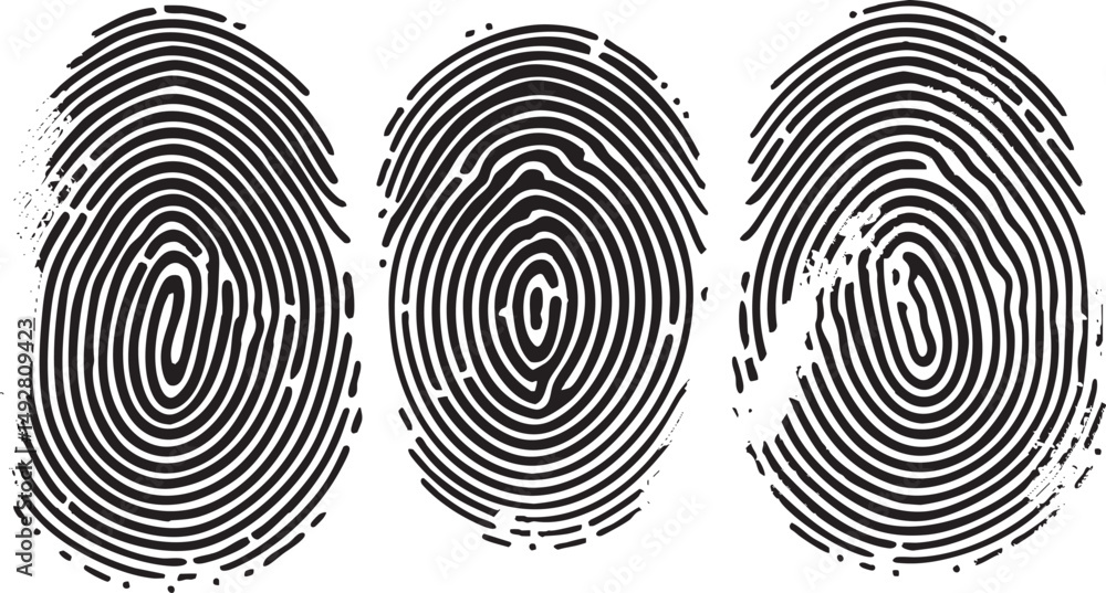 Poster security fingerprint set with lock vector logo. thumbprint design isolated on white. icon set for bi