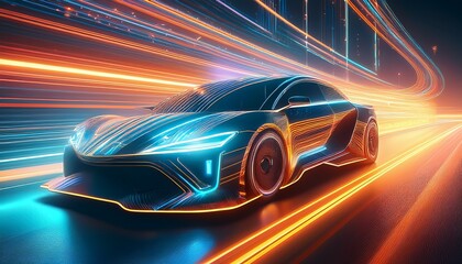 Obraz premium abstract futuristic car motion blur digital art technology speed design