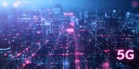 5G Network Cityscape: Futuristic Smart City Digital Infrastructure