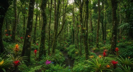 Lush Rainforest Landscape Tranquil Stream