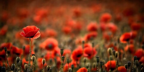 Single Red Poppy Flower Field Summer Nature Bloom Beautiful Vivid stem plant flora petal image photo
