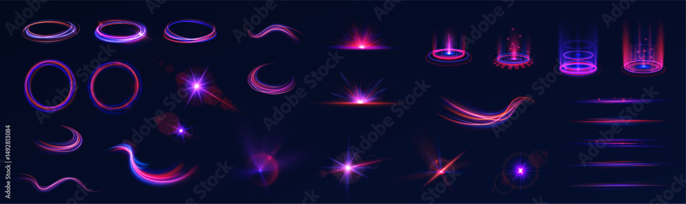 Poster swirl of neon magic with glowing twirl and spark motion using blue electric flare and fantasy trail 