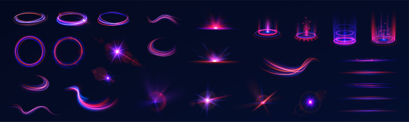 Swirl of neon magic with glowing twirl and spark motion using blue electric flare and fantasy trail in abstract background with shiny curve light speed shape and vector element for design   © Little Monster 2070