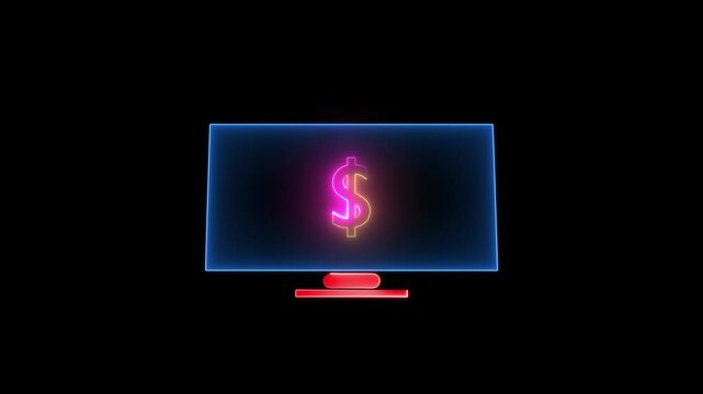 TV with Dollar sign. Glowing neon icon.TV with an icon of a dollar.4k video