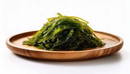 fresh seaweed placed neatly wooden plate isolated on white or white background