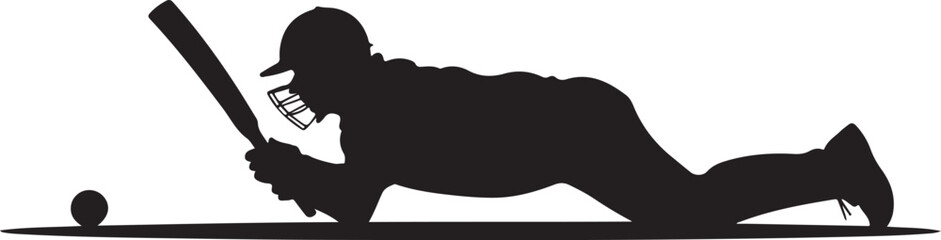 Cricket Batsman Silhouette Diving to Play a Shot