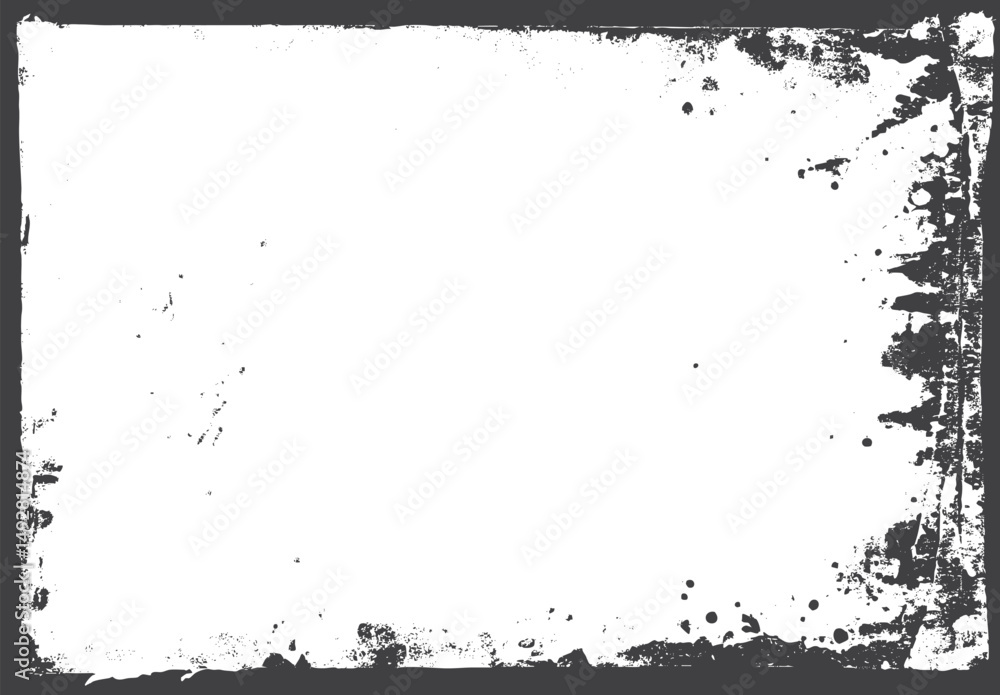 Poster grunge black frame with rough textured border. broken edges and dirty overlay print style. vector ba