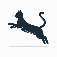 Minimalist Jumping Cat Silhouette in 2D Flat Style