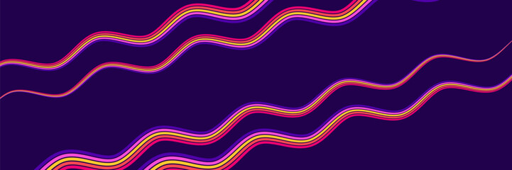 retrofuturism poster design in trend retro line style and neon colors on black dark background. modern art wall poster retro vintage 70s style stripes background template lines shapes vector design