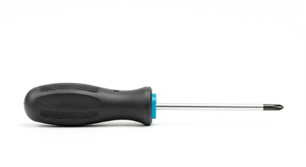 A modern ergonomic screwdriver with rubber grip, front view, centered, white background, high-resolution product shot