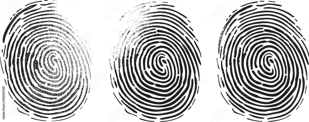 Poster fingerprint or thumbprint set isolated vector style. security lock logo design with fingerprint icon