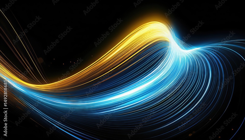 Poster dynamic abstraction swift blue and yellow lines in motion, depicting the essence of speed and energy