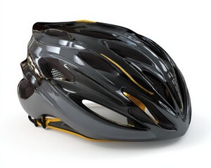 Fototapeta premium Sleek gray and yellow bicycle helmet, perfect for a safe and stylish ride.