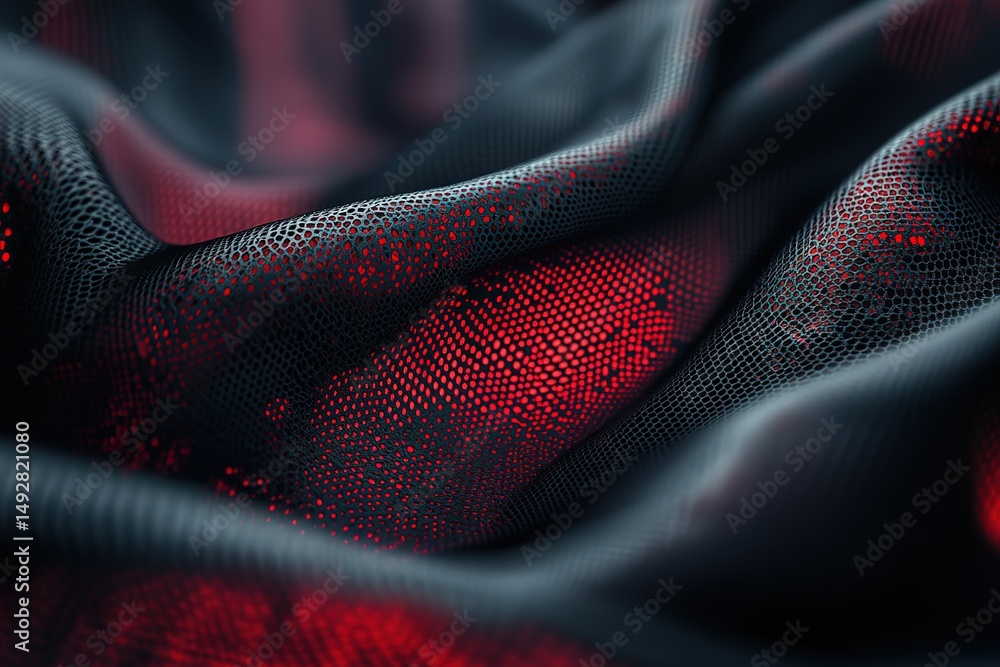 Poster 3d black and red tech mesh texture with depth and dynamic light play.