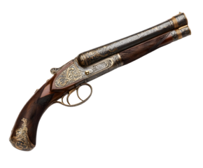 Antique Engraved Double Barrel Shotgun Isolated on Transparent Background