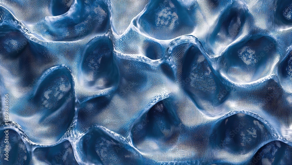 Poster 3d blue tech mesh texture with depth and dynamic light play.