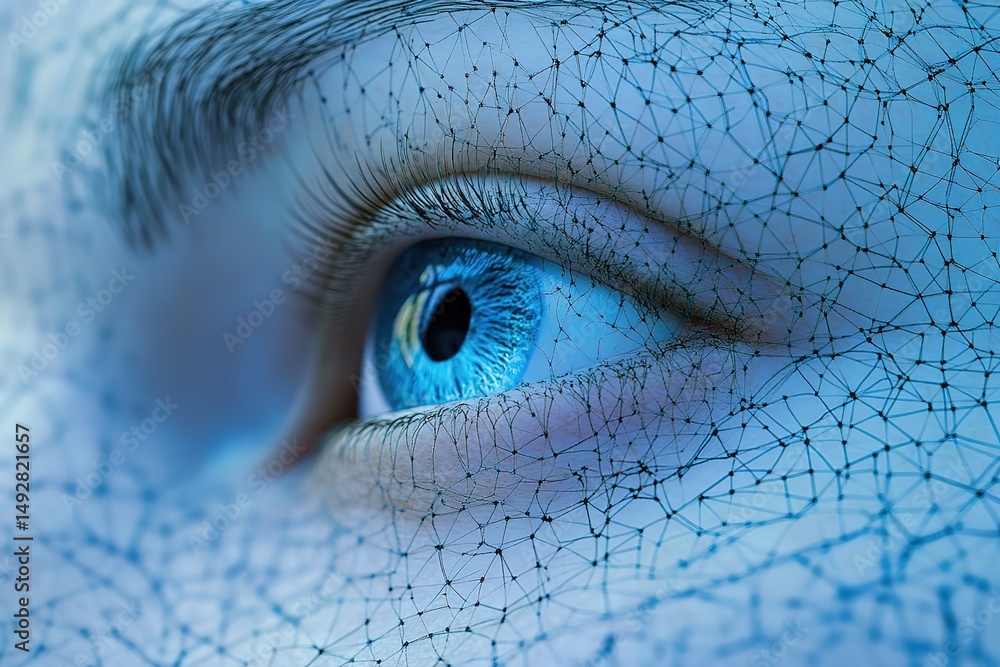 Aufkleber 3d blue tech mesh texture with depth and dynamic light play.