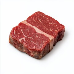 Obraz premium Two Raw Marbled Beef Steaks on White Background