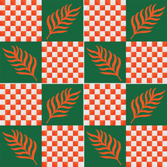 Summer  seamless pattern tropical checkered leaves modern vector summer  geometric print for wallpaper, textile design , repeat background .