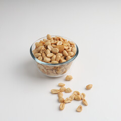 Fried peanut in a glass bowl