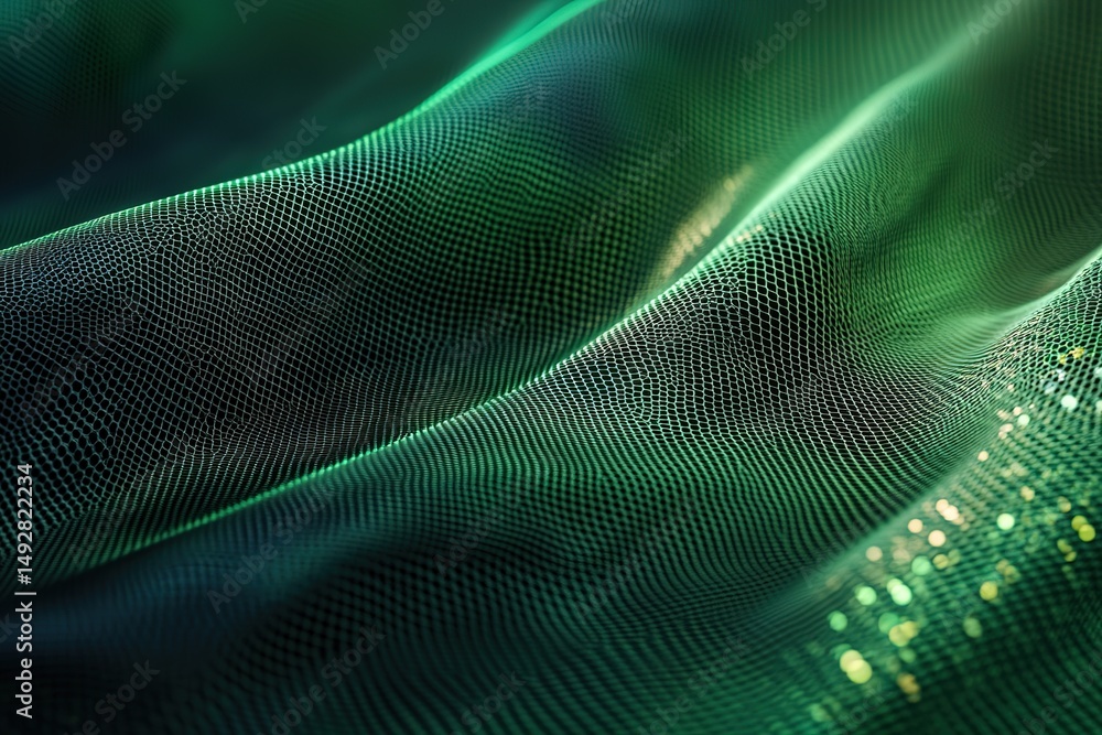 Poster 3d green tech mesh texture with depth and dynamic light play.