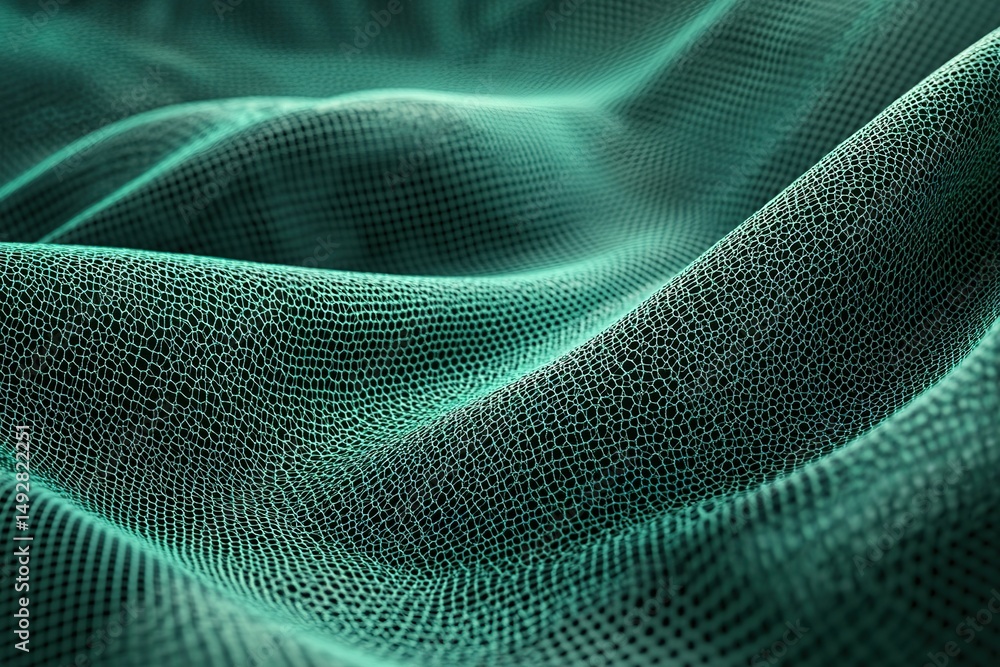 Poster 3d green tech mesh texture with depth and dynamic light play.