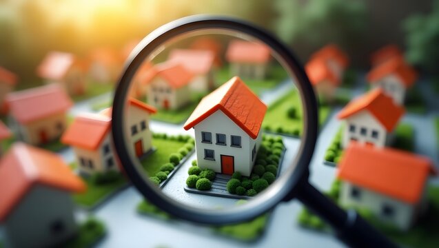 Real estate market analysis home search property investment magnifying